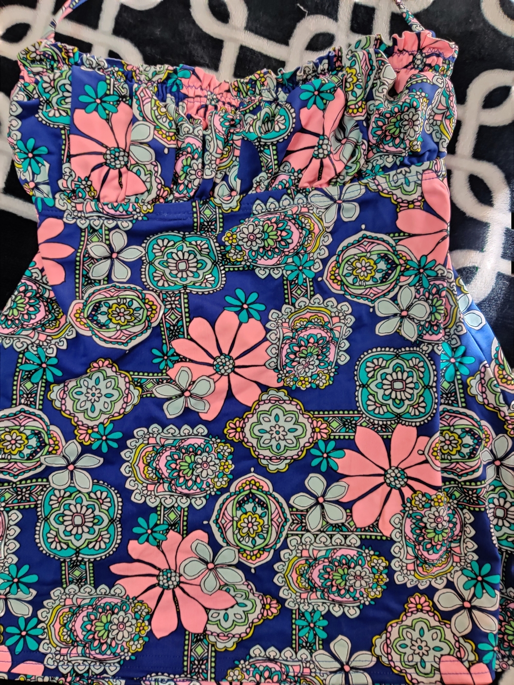 Vibrant Floral-Print Tankini- Pink & Blue